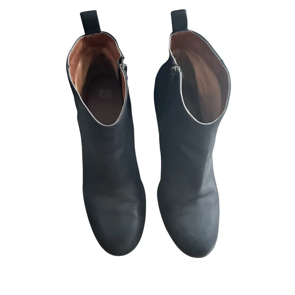 BP. Womens Black Leather Ankle Boots Block Heel Side Zip Booties Size 10M